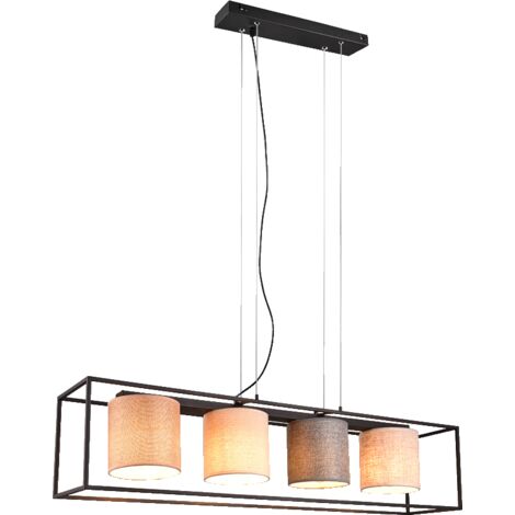 Suspension LED 4xE27 25W Beige Tissu, Noir Mat Métal - Trio - Ross (1/5)
