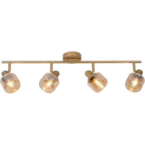 Spot plafond orientable 4x40W – Plaque métal et abat-jour verre – Compatible variateur – Longueur 74cm – Éclairage ajustable – Lucide