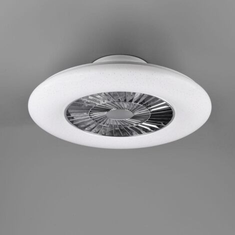 Plafonnier ventilateur LED VISBY argent Ø60 – Éclairage 5000 lm – Température couleur variable 2700K–6000K – Télécommande incluse – Reality Leuchten