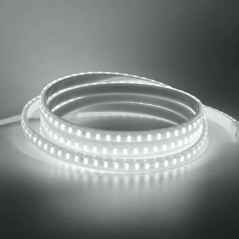 Ruban LED 220V 10M blanc froid 6000K étanche IP65 – 1640 lumens/m – Dimmable – Fixations fournies pour intérieur et extérieur – Digilamp