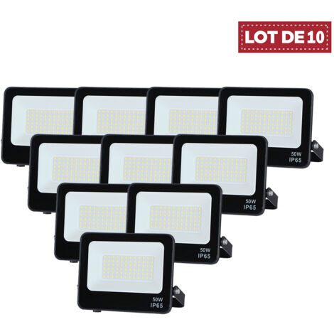Lot de 10 - Projecteur Lampe 50W Noir 6500K Étanche IP65 5000lm Extra Plat (1/5)