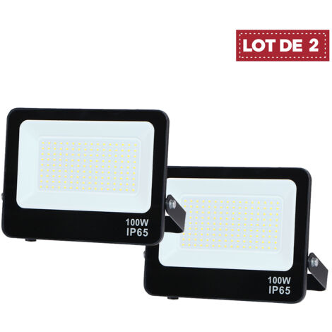 Lot de 2 - Projecteur Lampe 100W Noir 6500K Étanche IP65 10000lm Extra Plat (1/5)