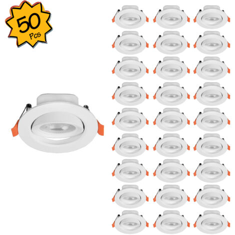 Lot de 50 - Spot LED encastrable orientable, 7W 6000K Blanc froid transformateur intégré pour plafond