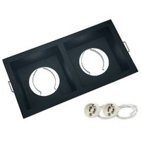 Support Spot Encastrable aluminium Noir, pour ampoule GU10 x 2 rectangulaire - Digilamp