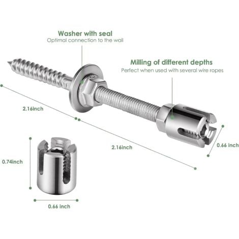 Support de plantes grimpantes. Kit de suspension en corde inox 12 m. Comprend câble 3 mm et 8 tendeurs. Convient jardins, murs béton, panneaux clôture, bois massif. (8 tendeurs de 12 m)