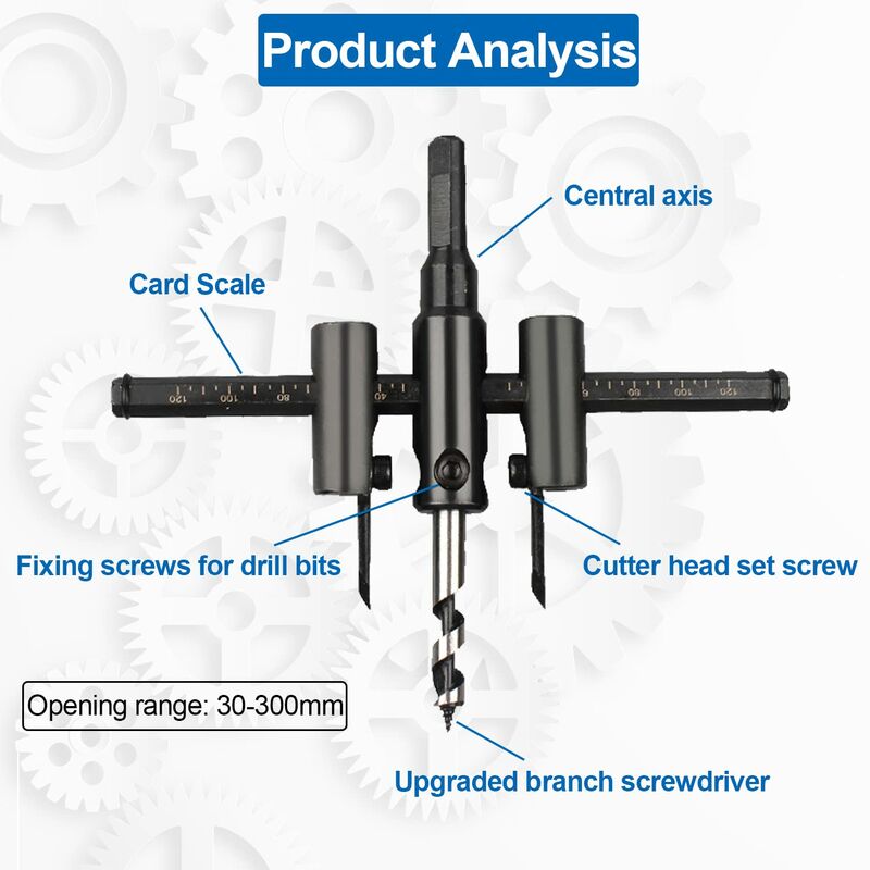 Scie à Trou Réglable KATUR 30-300mm - Kit Mèches Circulaires Pour Bois Placo DIY