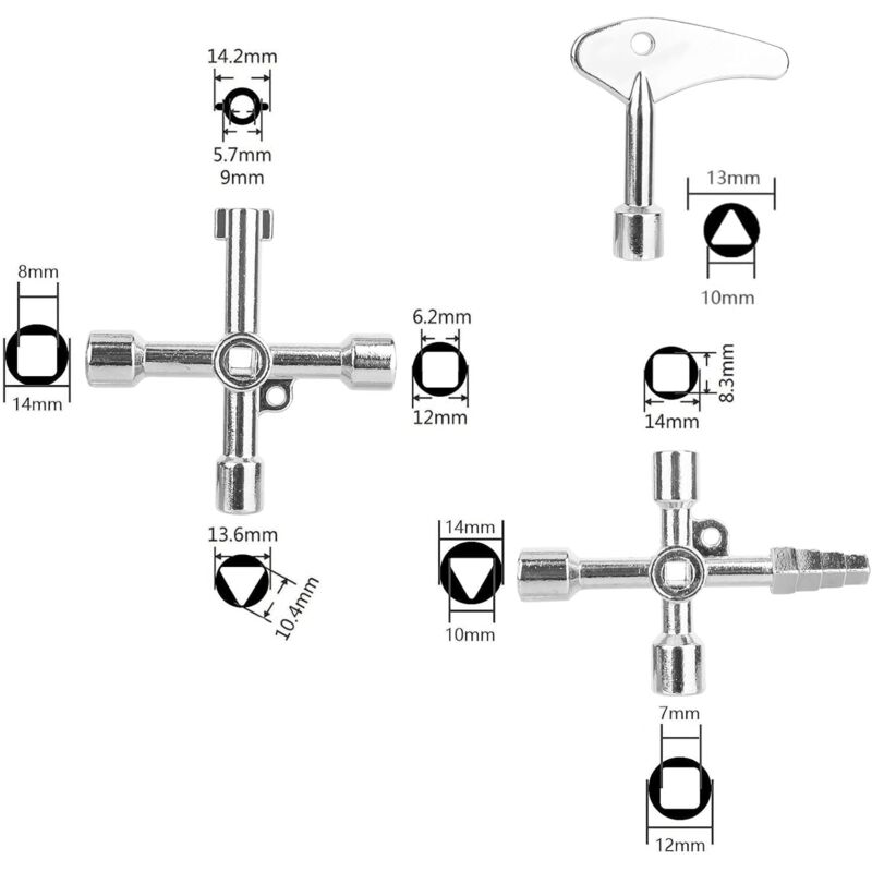 Clé Multifonction à Quatre Voies 4 En 1 | Cle Armoire Électrique Universelle En Forme De Croix
