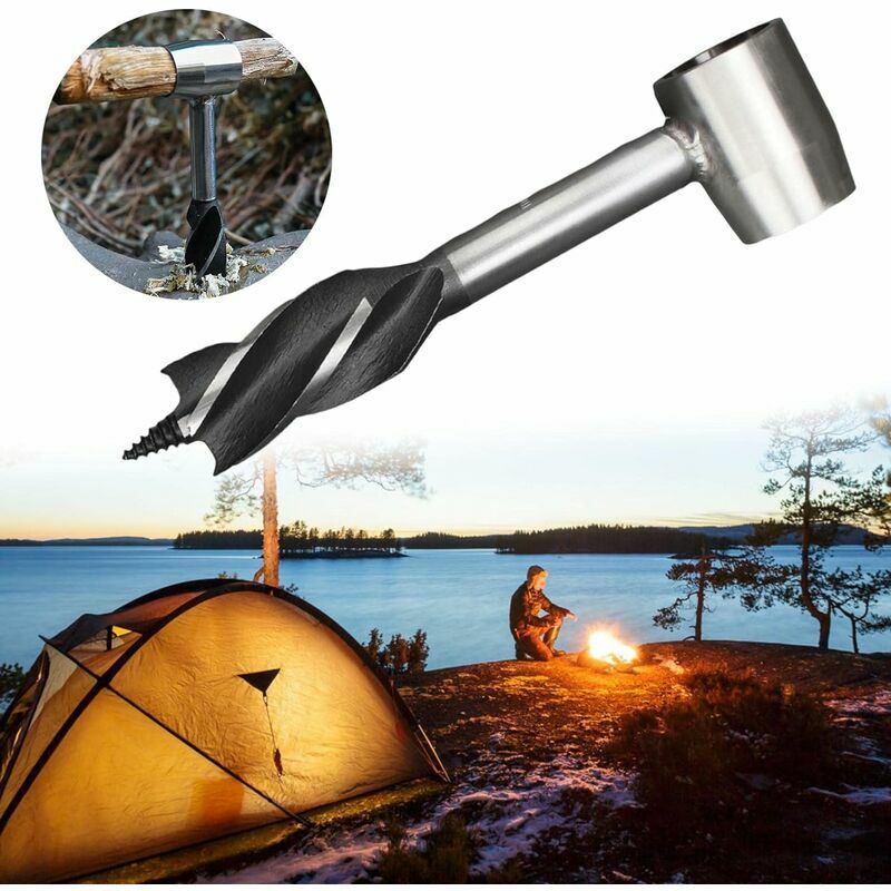Tarière Manuelle Bushcraft En Acier - Pour Percer Du Bois, Camping, Survival, Avec étui En Cuir