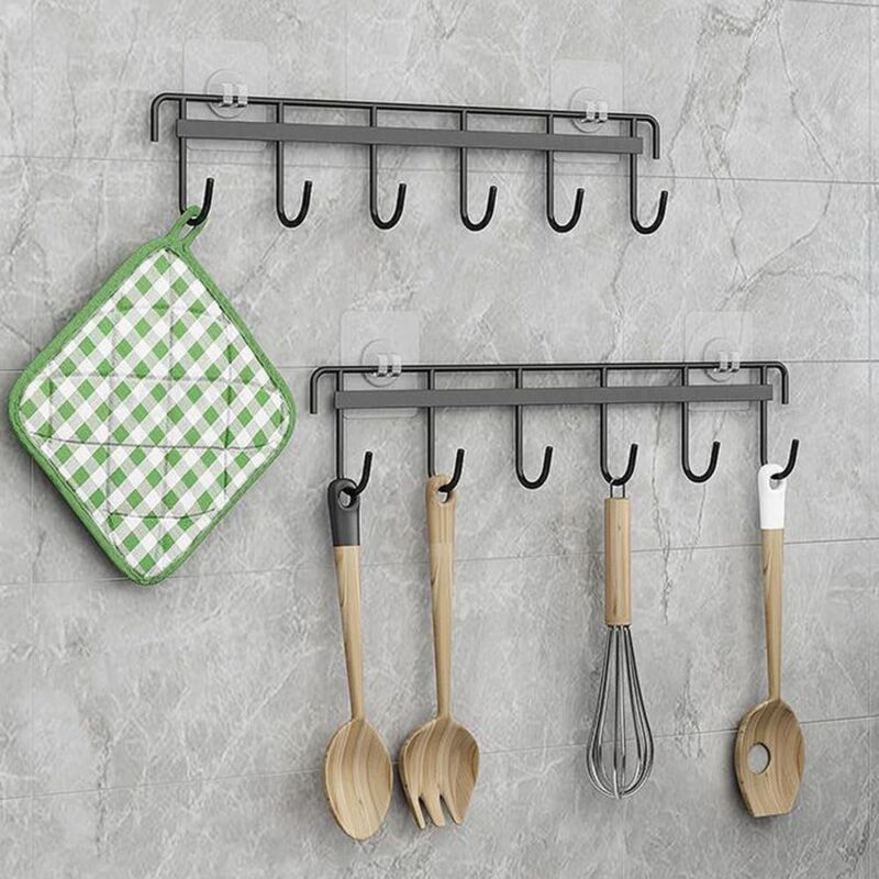Lot De 2 Porte-Ustensiles Rotatifs 360° Avec 6 Crochets – Organiseur Cuisine Sans Perçage, Idéal Cuisine, Salle De Bain, Placard (Noir)