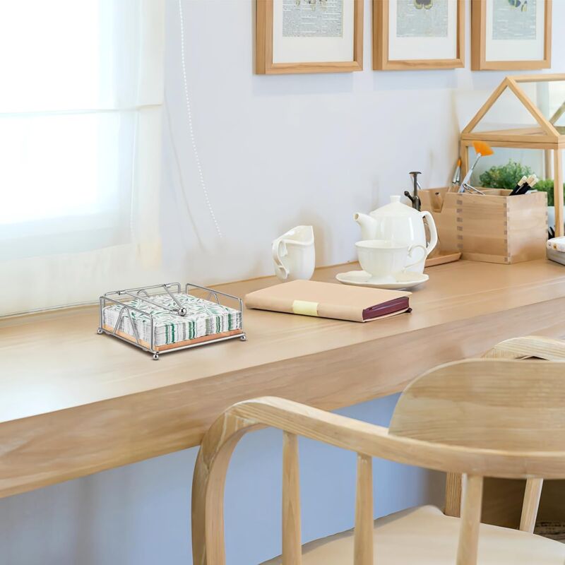 Porte-serviettes Vertical En Métal Et Bois | Support De Table élégant 17,3x8,4x11,9 Cm | Pour Cuisine, Salle à Manger