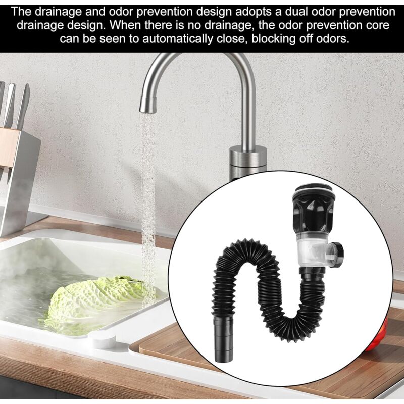 Yrichtra Set De 2 Siphons Extra Plats 1 1/4 - Économiseur D'Espace, Réglable 300-840 Mm - Pour Évier Cuisine Ou Salle De Bain