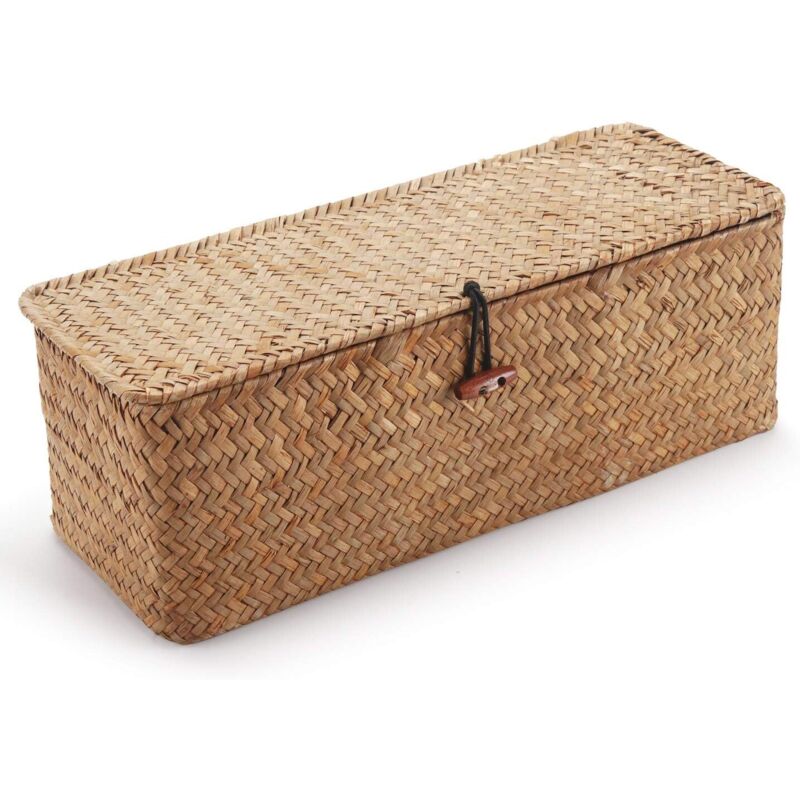 Lot De 4 Paniers De Rangement En Osier Avec Couvercle - Herbes Marines Naturelles, Tailles XL L M S Pour Salle De Bain, Salon Et Chambre