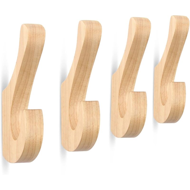 Patere Murale Bois 6 Patères En Bois Naturel - Crochets Muraux Hêtre 45°, Porte-manteau Déco Pour Chapeaux, Sacs Porte Manteau Mural Bois