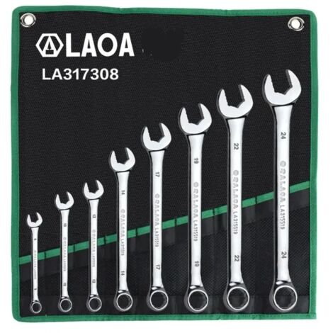 LAOA Jeu de 8 clés mixte avec sac, Kit d'outils à extrémité cannelée à extrémité ouverte 8/10/12/14/16/18/20/22/24 mm (1/5)
