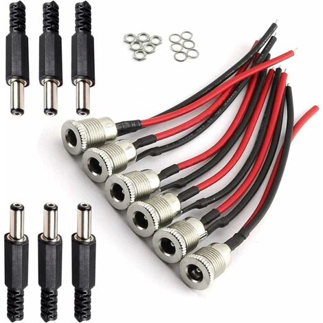 Jeu d'adaptateurs de montage DC, 12 x connecteurs cylindriques DC avec connexion à souder, 5,5 mm x 2,1 mm 6 x connecteurs DC (avec cable) pour audio/vidéo/téléphone portable/caméras de surveillance (1/5)