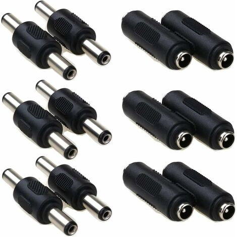 Connecteur d'alimentation CC 5,5 x 2,1 mm, male à male, connecteur cylindrique DC 5,5 x 2,1 femelle à femelle, pour caméra de vidéosurveillance, moniteur de voiture, 12 pièces (1/5)