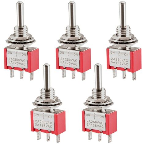 Interrupteur à bascule miniature MTS-103, ON-OFF-ON SPDT, 3 broches, 2A 250V, 5A 120V, 5 pièces (1/5)