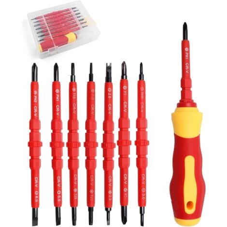 Kit de tournevis magnétiques 7 en 1 isolés tournevis isolé par électricien screwdriver insulated avec poignée multifonction tournevis Isolant magnétique interchangeable (1/5)