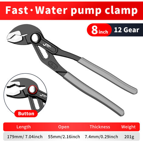 1pc 8 pouces Pince De Pompe à Eau Pince De Plomberie à Dégagement Rapide Clé à Tuyau Pince De Serrage Pour Tuyau D'eau Réglable Outils (1/5)