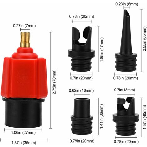 Convertisseur Gonflable de Pompe d’Adaptateur, 4 Normes pièce jointe conventionnelle de Valve d’air pour Bateau Gonflable, Stand up Paddle Board, lit Gonflable, etc