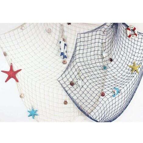 Filet De Pêche Décoratif 1x2m – Style Méditerranéen Bleu – Décoration Murale Sirène, Marin