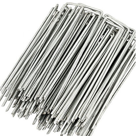 Set 50 Piquets en acier galvanisé 3,2mm 100x40mm ancrage au sol pour baches filets de jardinage en U Anguleux (1/5)