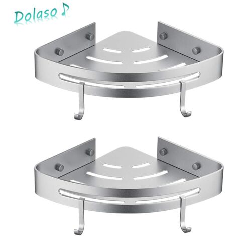 Étagère de douche d’angle aluminium aéronautique – Installation sans perçage – Capacité 18 kg – 2 étagères avec crochets et trous de drainage – Zqyrlar