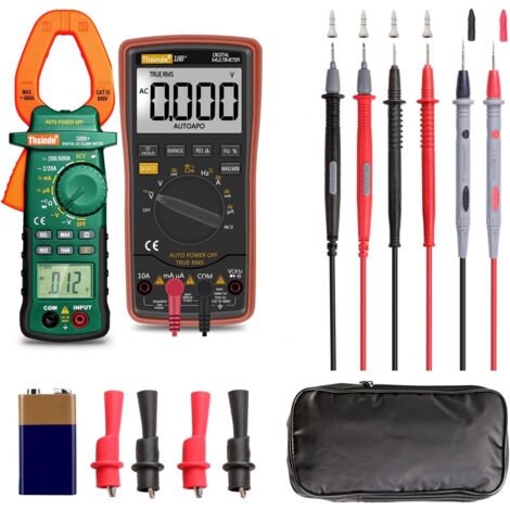 Multimètre numérique à plage automatique et pince multimètre – avec sac de rangement, pinces crocodiles pour batterie, fils de test pour tension AC/DC/courant, alerte de tension, amplificateur Ohm/Vol (1/5)