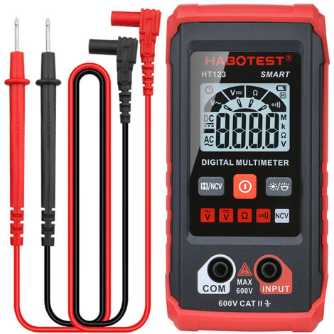 Multimètre Numérique HT-123 2000 Points De Mesure Intelligente Voltmètre à Plage Automatique Fonction De Tension Sans Contact Testeur De Tension Mesure La Tension AC/DC, La Résistance Et La Continuité (1/5)