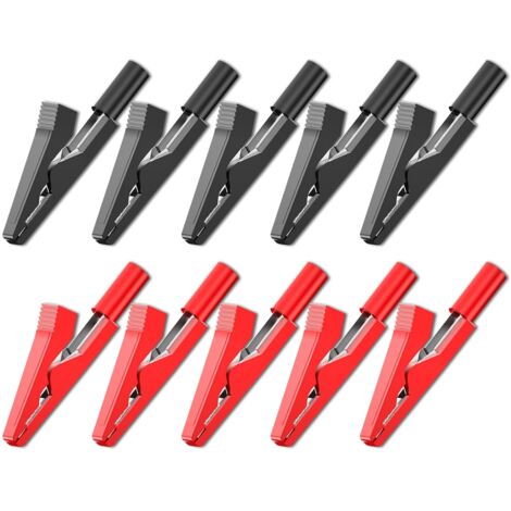 Pinces crocodiles isolées électriques, 10 pièces, pinces crocodiles rouges et noires pour sondes de Test de 2mm, fiches banane de 2mm (1/5)