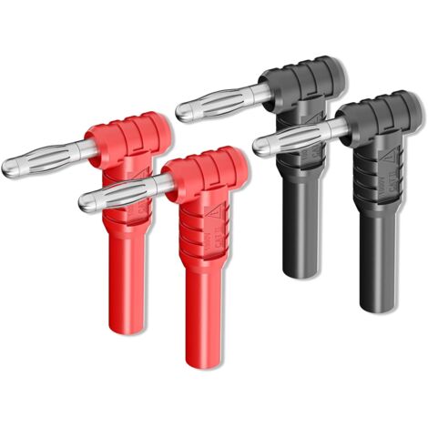 Connecteurs banane à Angle droit de 4mm, 4 pièces, connecteur male de 4mm à femelle de 4mm, rouge et noir pour la connexion de test électrique (1/5)