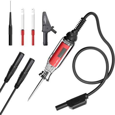 Testeur de circuit LCD numérique robuste 3-48 V avec cable d'extension supplémentaire de 1 m, testeur de basse tension pour véhicules de camion de voiture avec sonde en acier inoxydable, sondes de per (1/5)