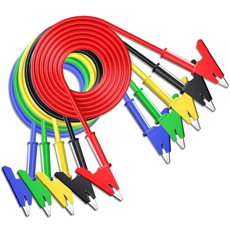 pièces fils de test de pinces crocodiles cable de fil de crocodile à double extrémité avec clips isolants testez le cable de cuivre flexible pour les tests électriques 3,3 pieds/1 m (1/5)