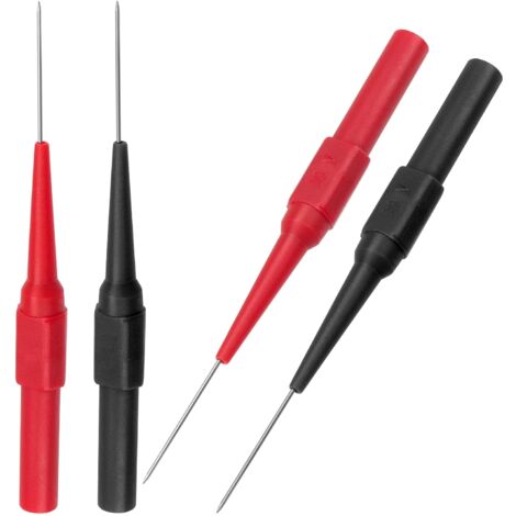 4Pcs 0.7mm Test Probe Pins, Non-Destructive Insulation Wire Piercing Needle, Stainless Steel Back Probe Pins, Super Tip Multimeter Probes for Banana Socket Plug, Car Tester (Black&Red) (1/5)