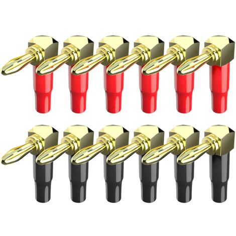 Fiches banane à Angle droit, 4mm, plaqué or 24K, connecteurs de haut-parleur à vis à 90 degrés pour fils de haut-parleur, 12 pièces (1/5)