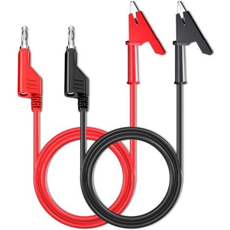 mm fiches banane empilables à pinces crocodiles fils de test cable flexible fil 2 pièces rouge noir 3,3 pieds/1 m pour tests électriques multimètre (1/5)