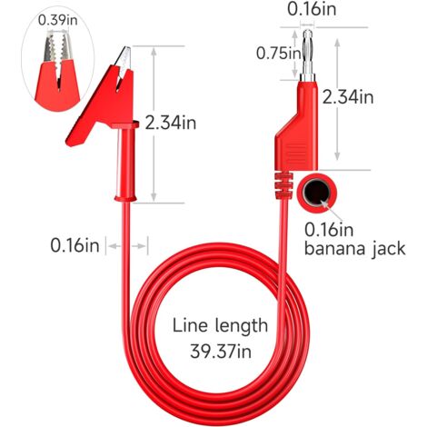 Cordons De Test Multimètre Proster – Fiche Banane 4mm Vers Pince Crocodile 1M – 15A 1000V Pour Électricité