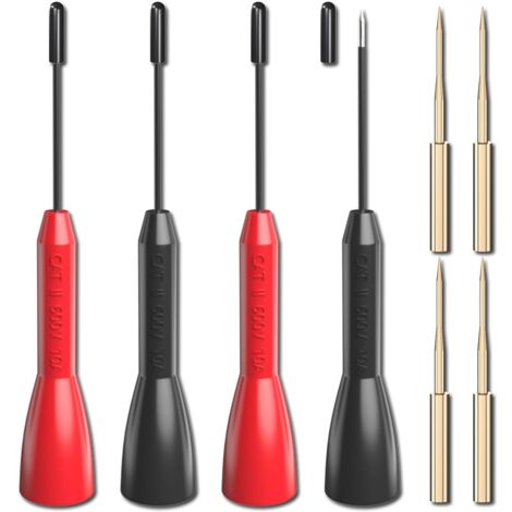 Ensemble de sondes de test, 4 sondes arrière non destructives 600 V/10 A et 4 sondes tranchantes de précision plaquées or pour cables multimètre de 2 mm, tests électriques (1/5)