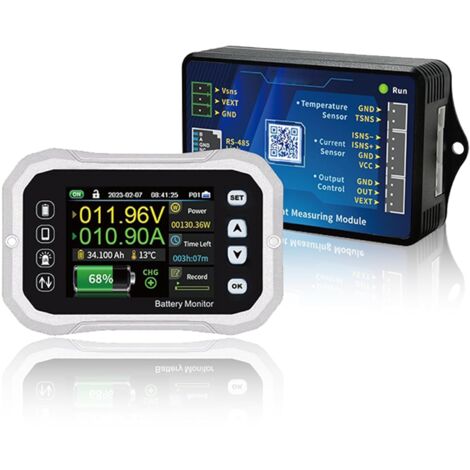 Moniteur de batterie 400 A, écran ultra clair de 6,1 cm, avec shunt DC 0-120 V, prise en charge de contrle par application, compteur de tension sans fil, voltmètre CC, coulomètre pour camping-car, voi (1/5)