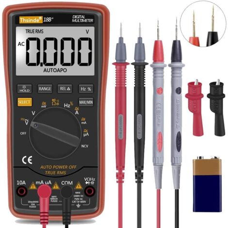 Multimètre numérique Affichage Conception de bouton Voltmètre de capacité de température pour électriciens à plage automatique avec pince crocodile LCD rétroéclairé (1/5)