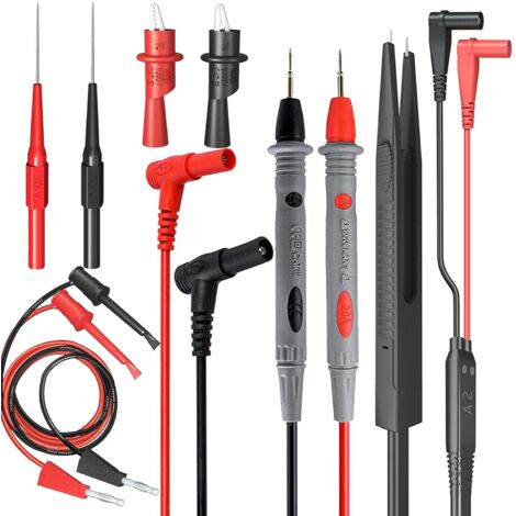 Kit de Cables de Test Multi 13 en 1 Multimètre électrique Cable Test 1000V / 20A /CAT III/IV avec Pinces Crocodile de Test Ressort Sonde Grabber Fiche Banane pour Tension Voltmètre pour Testeur Circui (1/5)