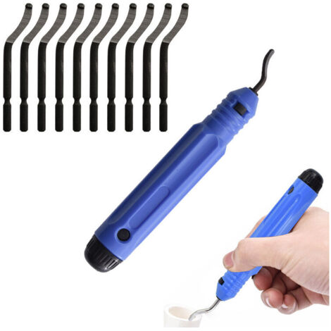 LAOA Kit d'outils d'ébavurage en métal Ensemble de fraises d'ébavurage poignée antidérapante avec 10 lames d'ébavurage rotatives en acier à grande vitesse, excellent outil à main pour enlever les b (1/5)