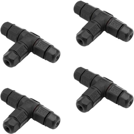 Lot de 4 boîtes de jonction étanches IP68 Type T pour connexion de câbles exposés à l’humidité en extérieur - Connecteurs de câble à 3 pôles, Ø 5 mm - 10 mm