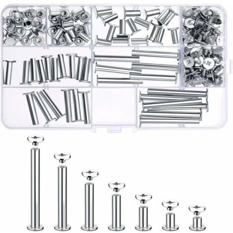 80 Ensemble Chicago Vis Assortiment Kit 7 Différentes Tailles en Métal Vis à Tête Rond Post Chicago Vis Bouton pour DIY Reliure de décoration en Cuir (1/5)