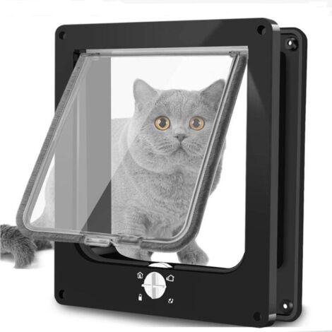 Chatière pour Chat avec magnétique à 4 Voies, Porte pour Animaux de Compagnie pour Chats et Petits Chiens, Porte pour Chat avec Tunnel(L, Noir) (1/5)