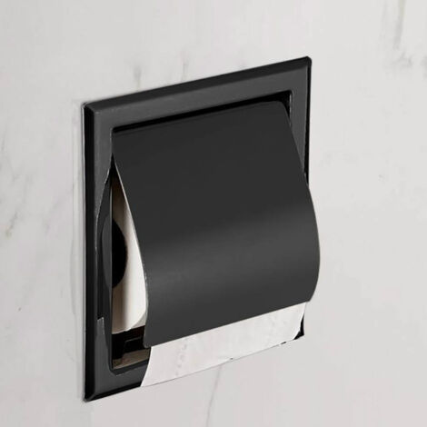 Laoa – Porte-papier toilette encastré en acier inoxydable noir mat – Dimensions 15,4x16,4x7,4cm – Fixation murale incluse (1/4)