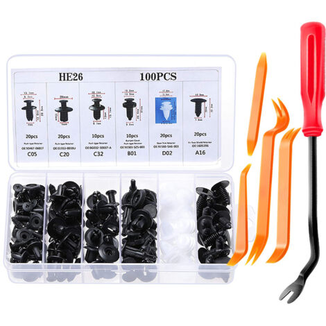 Accessoires équipement intérieur, Clips Agrafes Plastiques Voiture Rivets Fixation Set, Rivets Plastiques Fixation de Protection Noir Universel pour Auto Voitures Panneaux de Portes Garnissa (1/4)