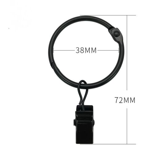 Noir 20 Pièces 50 Mm Anneaux à Pince à Rideau En Métal Ouvrants, Ouverture Et Fermeture Faciles