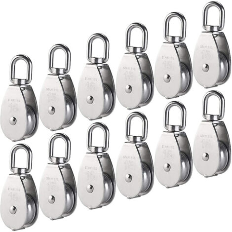 Laoa – Lot de 12 poulies simples M15 en acier inoxydable 304 – Charge maximale 35 kg – Diamètre de corde jusqu'à 6 mm – Rotation 360° - 77lbs (1/4)