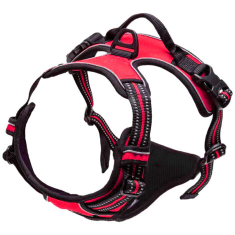 Harnais Chien Arnais Rouge Anti Traction Réfléchissant Gilet Réglable pour Chien, Attache Devant Crochet de Laisse pour Randonnée Trajet Voiture, M , LAOA